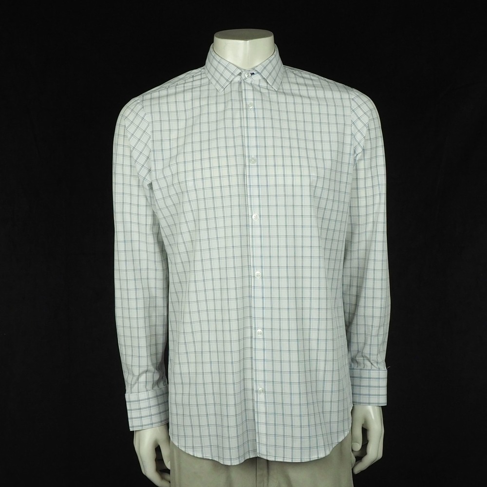 Mizzen+Main Button Down Shirt Mens Medium White Plaid Striped Trim Fit Leeward